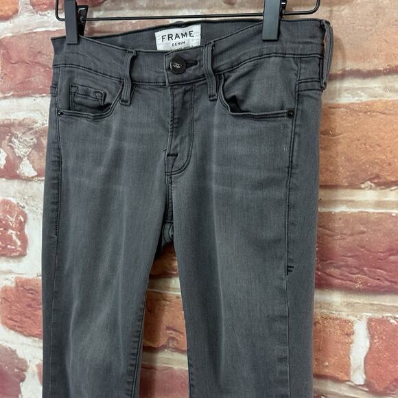 Frame Le Skinny De Jeanne Jeans Women's 25 Gray Distressed Stretchy Zip Up Pants - Picture 4 of 12